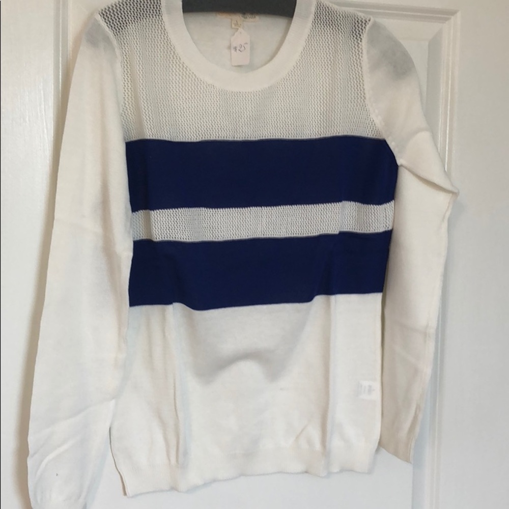 White and royal blue sweater